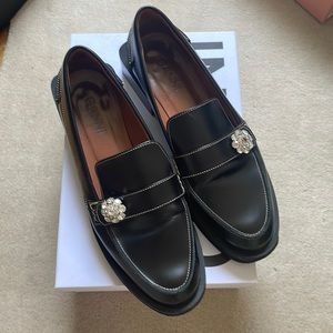 Ganni Women's Jewel-Embellished Leather Loafers size 40